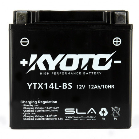 Batterie GTX14L-BS / YTX14L-BS SLA Kyoto Prête à l'emploi 