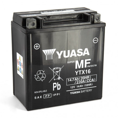 Batterie YTX16 YUASA SLA Prête à l'emploi 