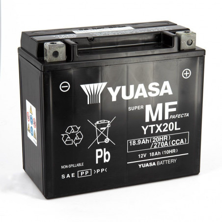 Batterie YTX20L 12V 18Ah SLA Yuasa Prête à l'emploi 